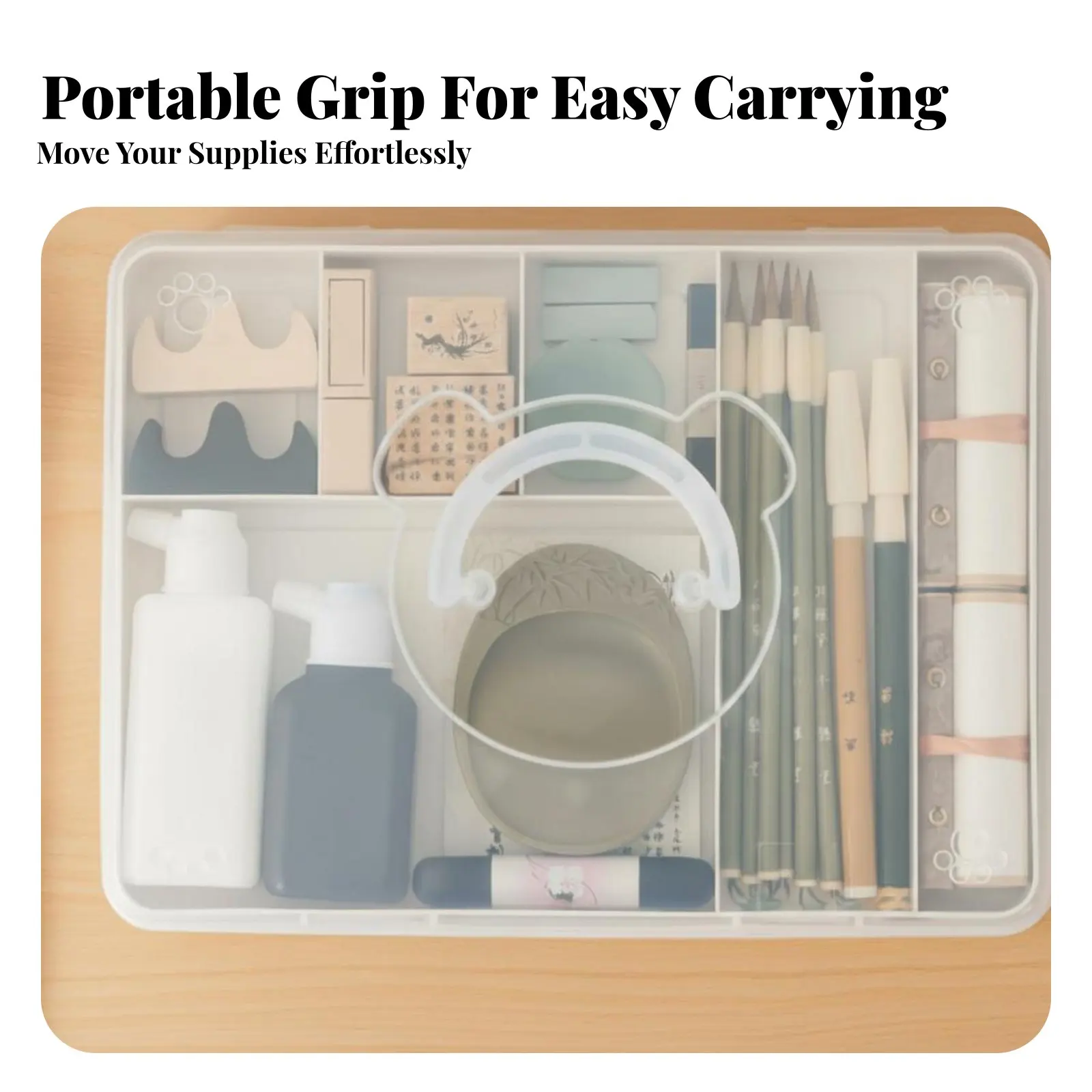 이중 수준 서예 상자 이중층 디자인 스탠드형 주최자 투명 프레임 예술가를 위한 먼지 방지 보호 기능