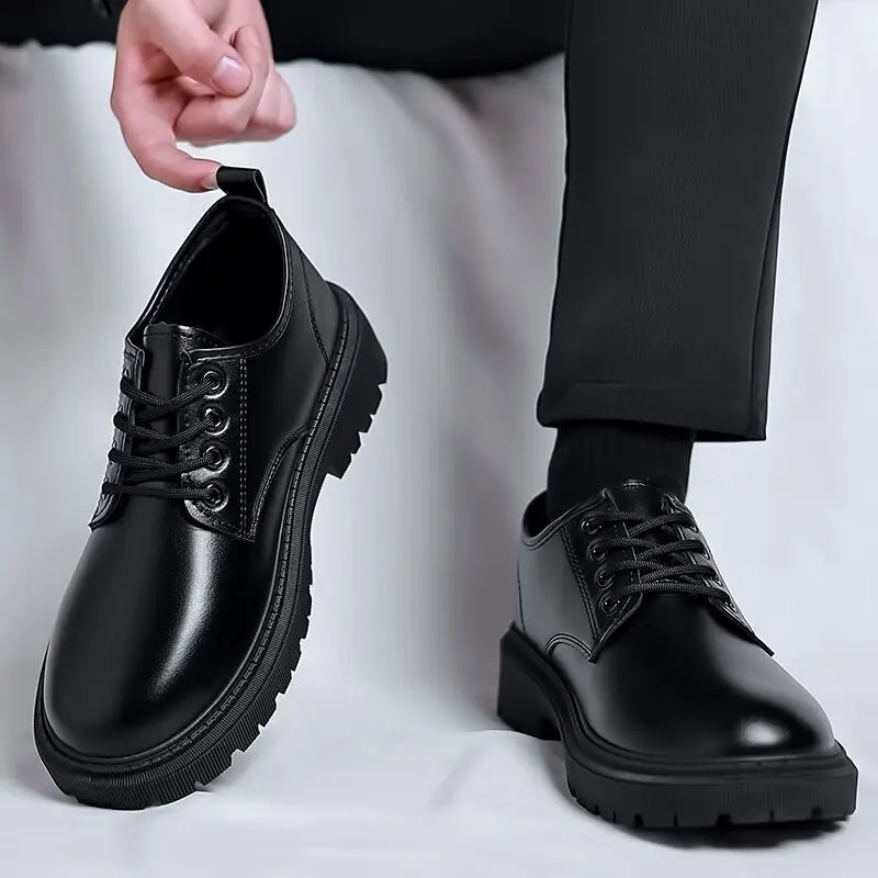 

2024 Men's Casual Shoes Leather Platform Oxfords Slip on Loafers Anti-slip Breathable Business Lace-up Walking Office Sneakers