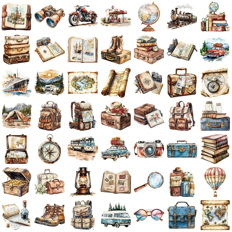 50PCS 빈티지 여행 애완 동물 스티커 미적 손 회계 투명 DIY 장식 Scrapbooking 편지지 용품 어린이위한