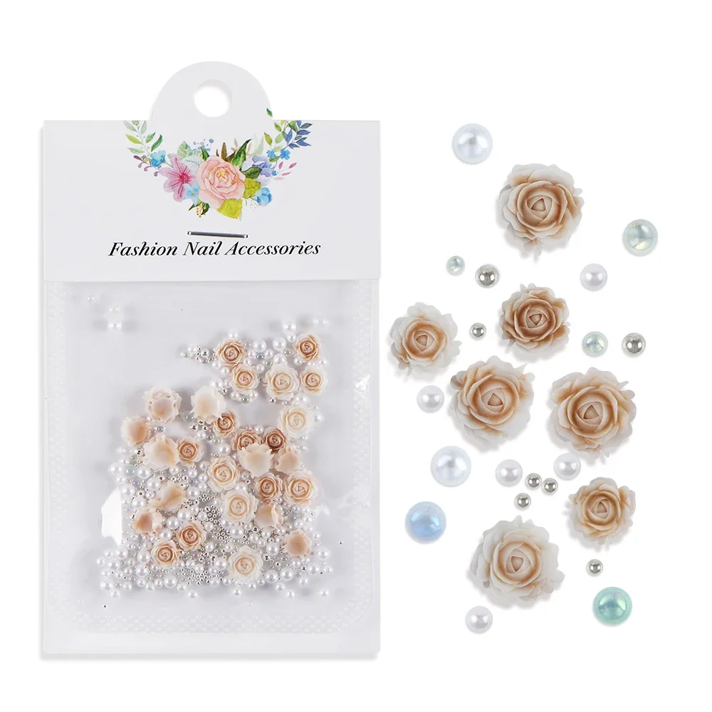 Nails Charm Accessories Rose Pearl Design Flowers Manicure Art Rhinestone 3D Flower DIY Nail Jewelry Luxury Decoration Materials