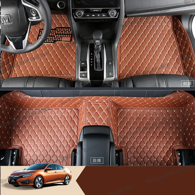 

leather car floor mats for honda civic 2017 2018 2016 2019 2020 2021 10 x 10th 4d carpet rug interior accessories styling auto