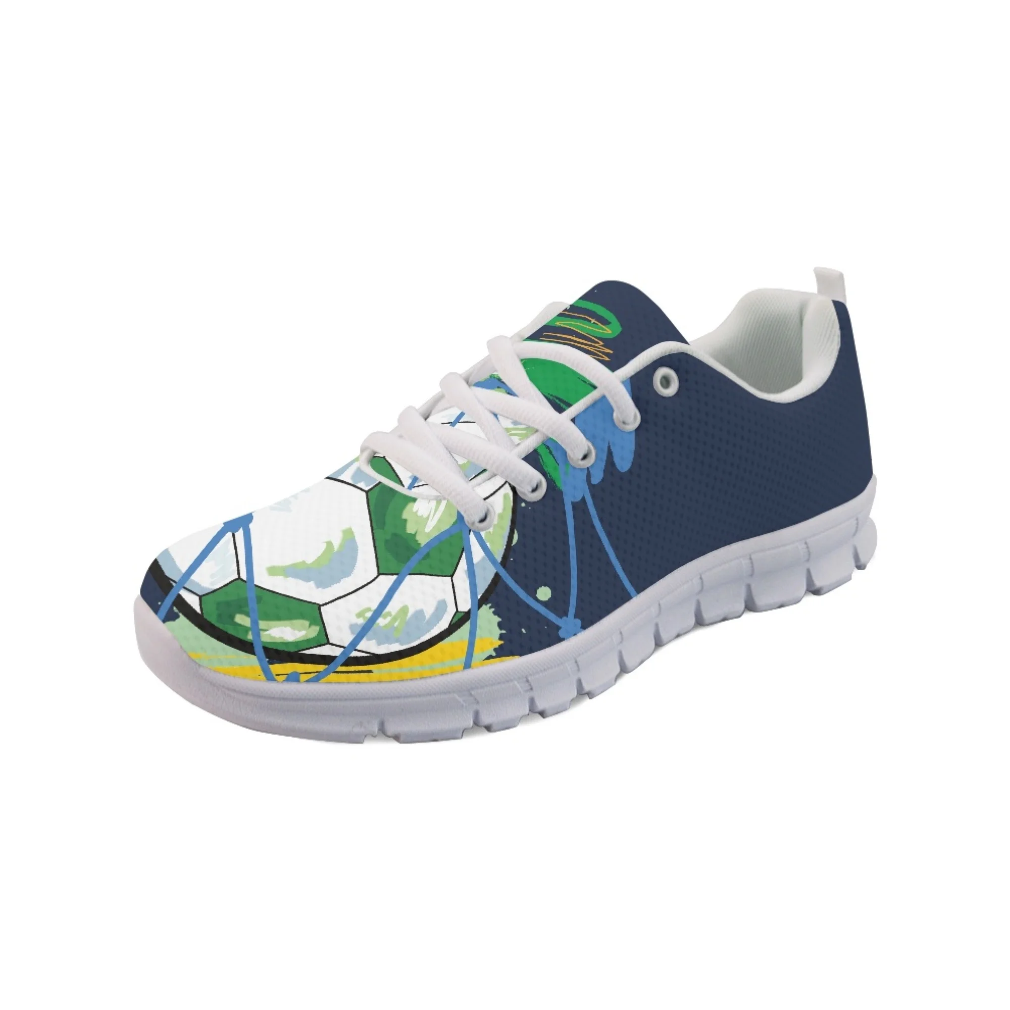 Yikeluo 2022 Casual Lace up Mesh Sneakers Male Football Frint Flat Shoes Breathable Casual Running Shoes Sport Footwear for Men