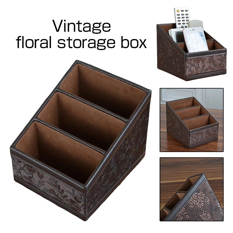 

Vintage Flower Patterned Decorative Table Organizer PU Leather Edging Sundries Cosmetic Storage Box Home Office Bar Storage Case
