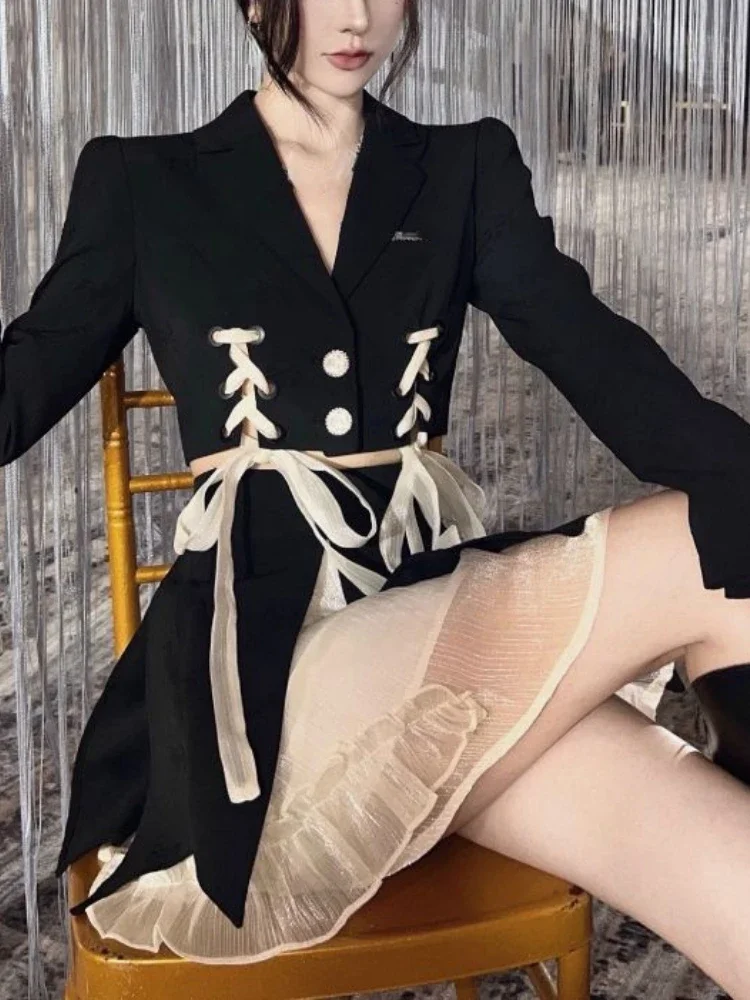 Gothic Elegant Retro 2 Piece Dress Set Even Party Women Casual Y2k Crop Tops + Mini Skrits 2023 Summer Korean Fashion Suits