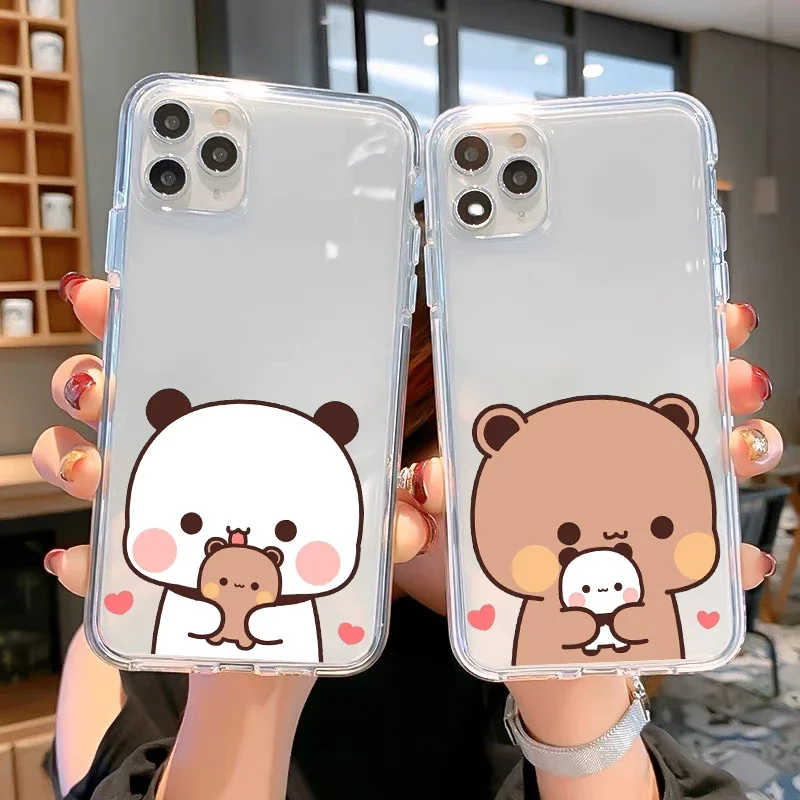 Funny Cartoon Bear Clear Couple Paired Phone Case For iPhone Pro Max Mini SE 7 8 Plus Lovers Cover Fundas