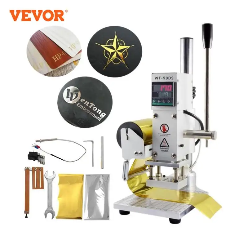 Hot Foil Stamping Machine Manual Digital Heat Press Machinine PVC Leather Wood Embossing Bronzing VEVOR WT-90DS