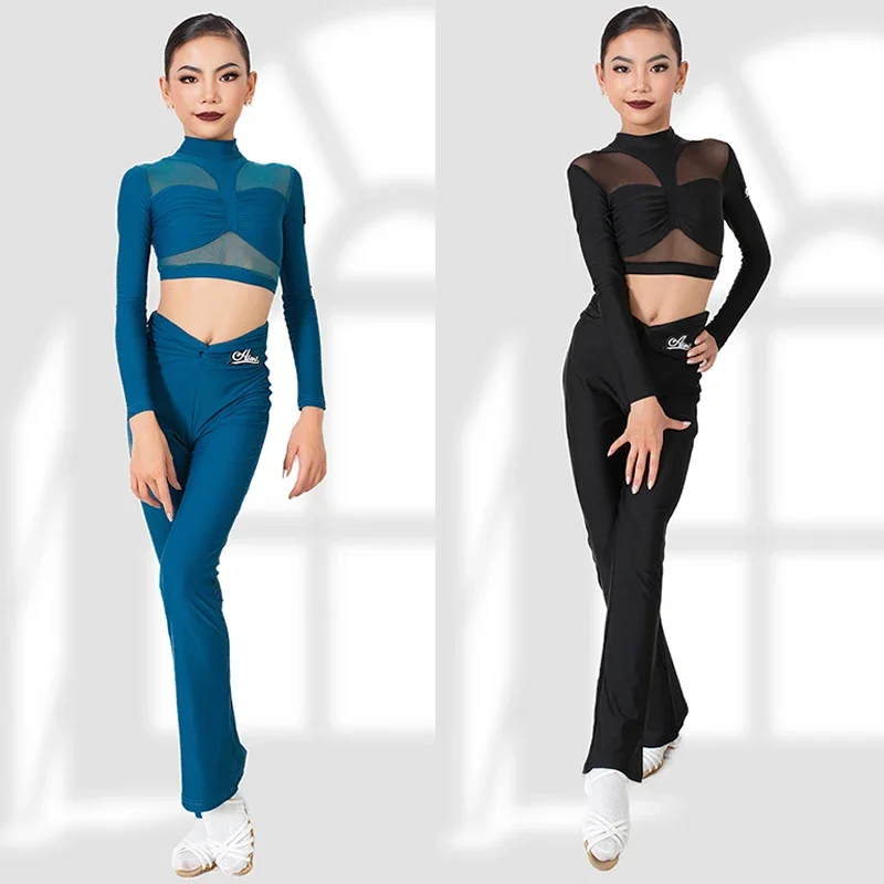 

Girls Latin Dance Clothes Long Sleeves Tops Pants Cha Cha Training Wear Rumba Samba Ballroom Dance Practice Clothing BL11464