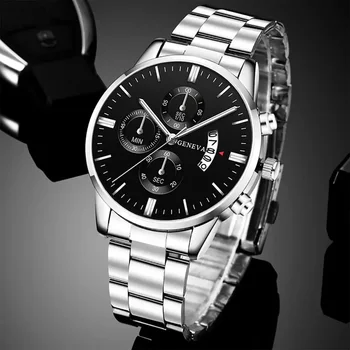 Mode hommes montres de luxe argent acier inoxydable Quartz montre-bracelet homme montre d'affaires pour hommes calendrier horloge Reloj Hombre 1