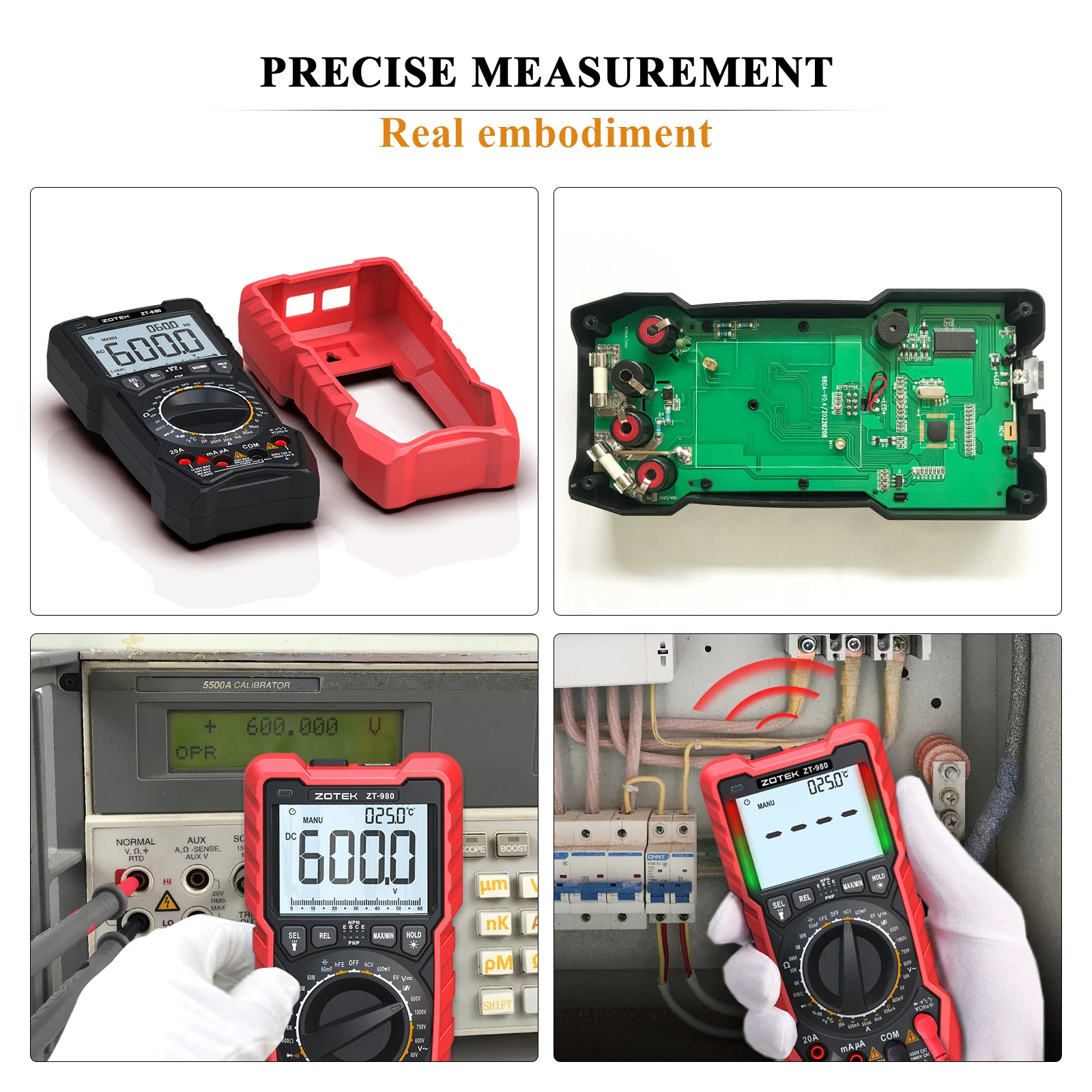 ZOTEK ZT-980 digital multimeter tester true RMS 6000 counts high precision display NCV measures voltage current resistance