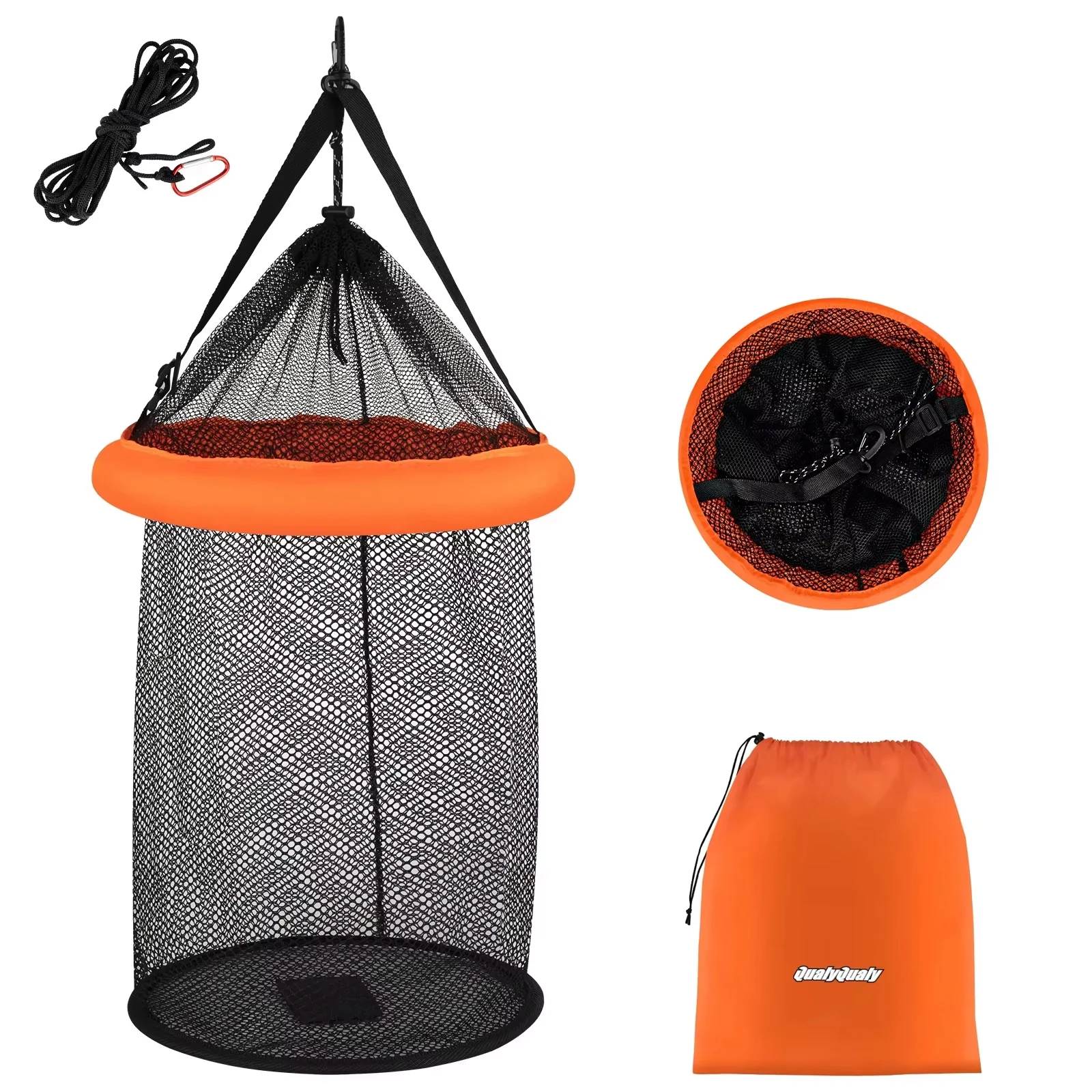 QualyQualy 1pc Fishing Net Fish Shrimp Basket Portable Mesh Landing Nets Fishing Bucket Storage Bag Anti-jump Net Lobster Pocket,fishing net,fishing landing net
