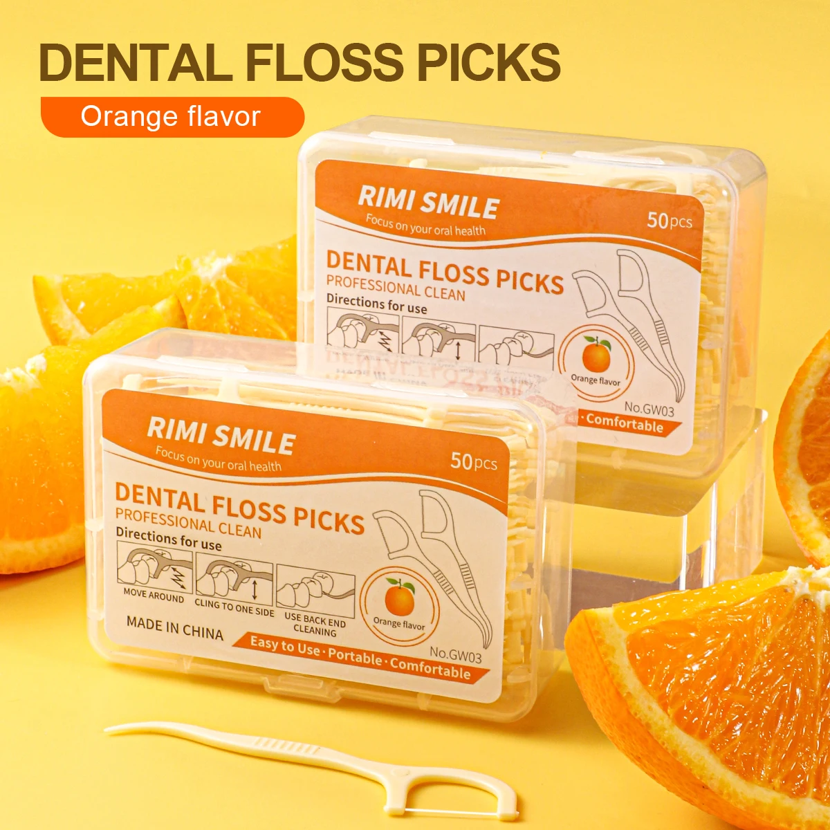 50 sticks/box Orange dental floss stick Toothpick Cleaning tool For interdental gaps