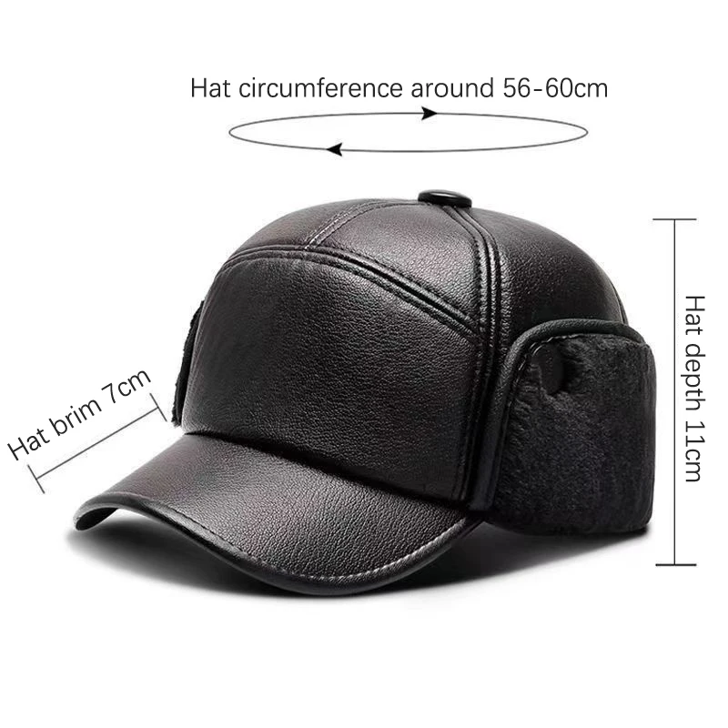 Elderly Pu Hat Male Winter Dad Grandpa Thermal Hat Thick Warm Leather Hat Old Man Ear Protection Cap 6
