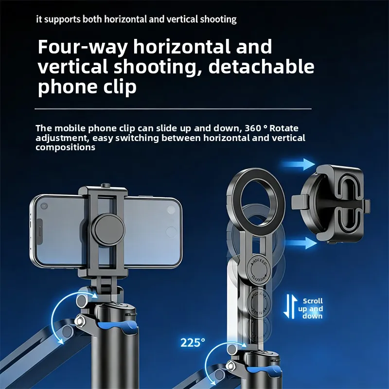 Bastone magnetico per selfie per cellulare, anti-vibrazione, retrattile, mini bastone per selfie, supporto fotografico portatile da viaggio