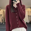 First Line 100% Merino Wool Knitted Cardigan Women's Autumn And Winter Hoodie Loose Sweater Fashionable Versatile Coat Top YC014 2