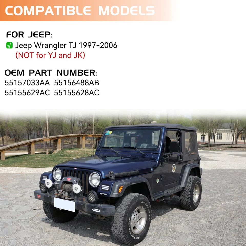 Clignotants Fumée Jeep Wrangler TJ 1997-2006 - 4 Pièces, Lentilles Fumées, IP67, Avant Et Côtés