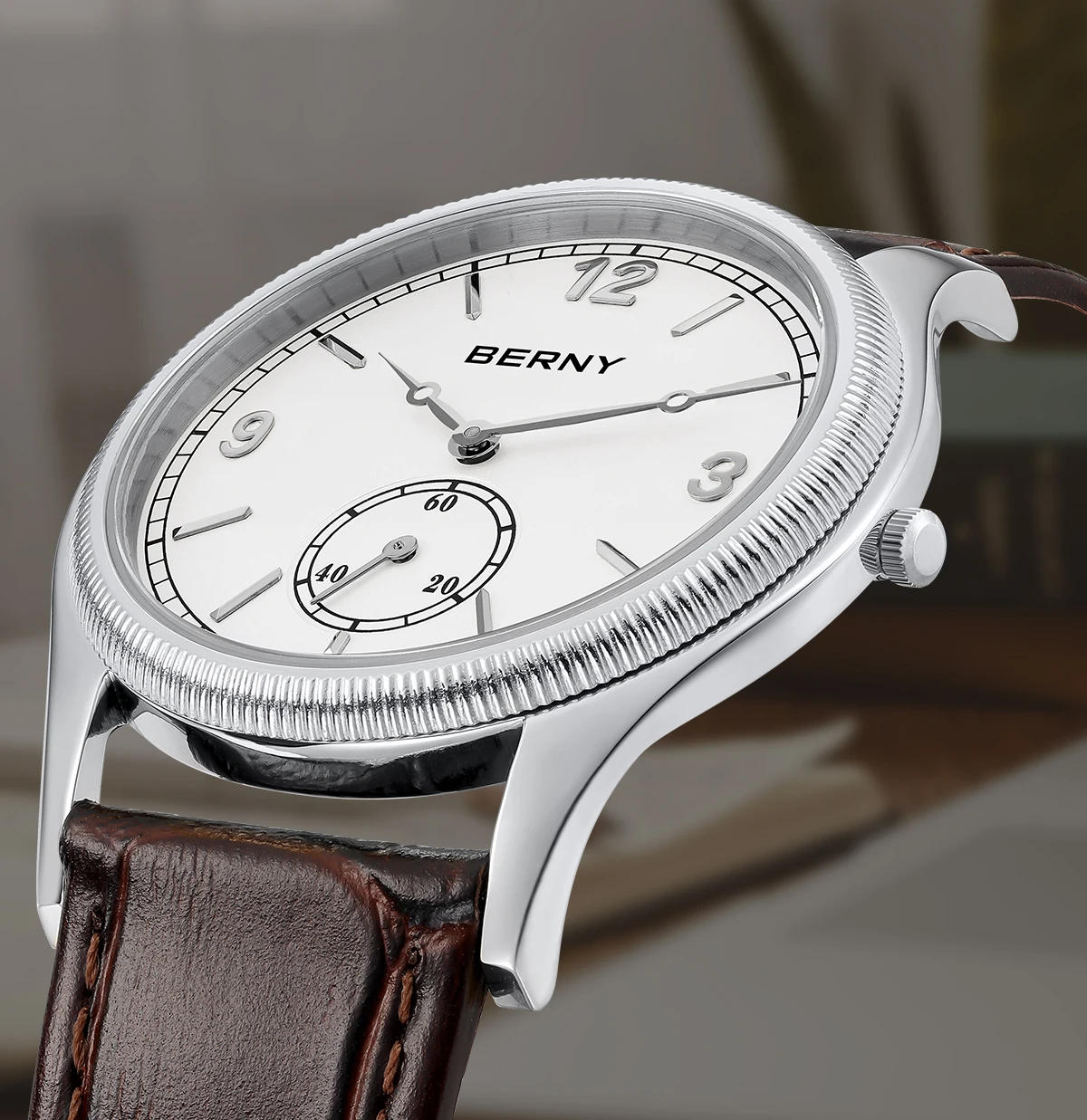 BERNY Uhren für Herren, schlank, elegant, einfach, leicht ablesbar, 38 mm, Quarzuhr für Herren, Lederarmband, stilvolle Herren-Armbanduhr für Paare – Detail 4