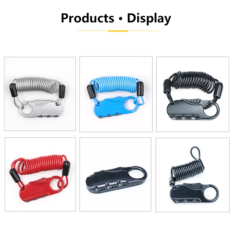 Mini Bike Lock Fold Backpack Cycling Helmet Cable Lock 3 Digit Combination Anti-theft Motorcycle