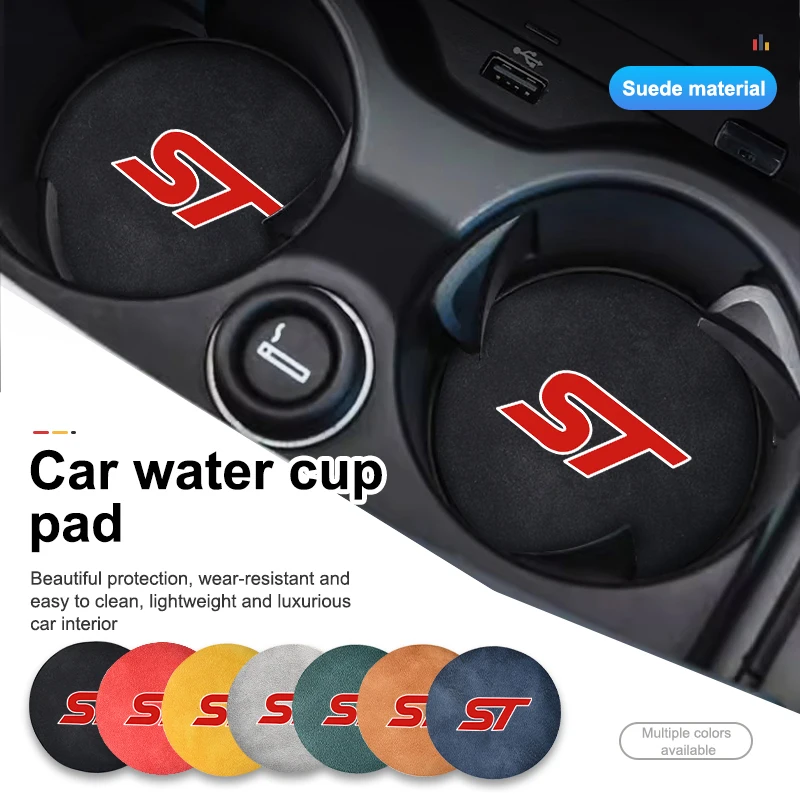 Car Suede Coaster Anti-Slip Cup Pad for Ford ST Racing Performance Focus Mk2 Mk3 MK4 Fiesta Ranger
