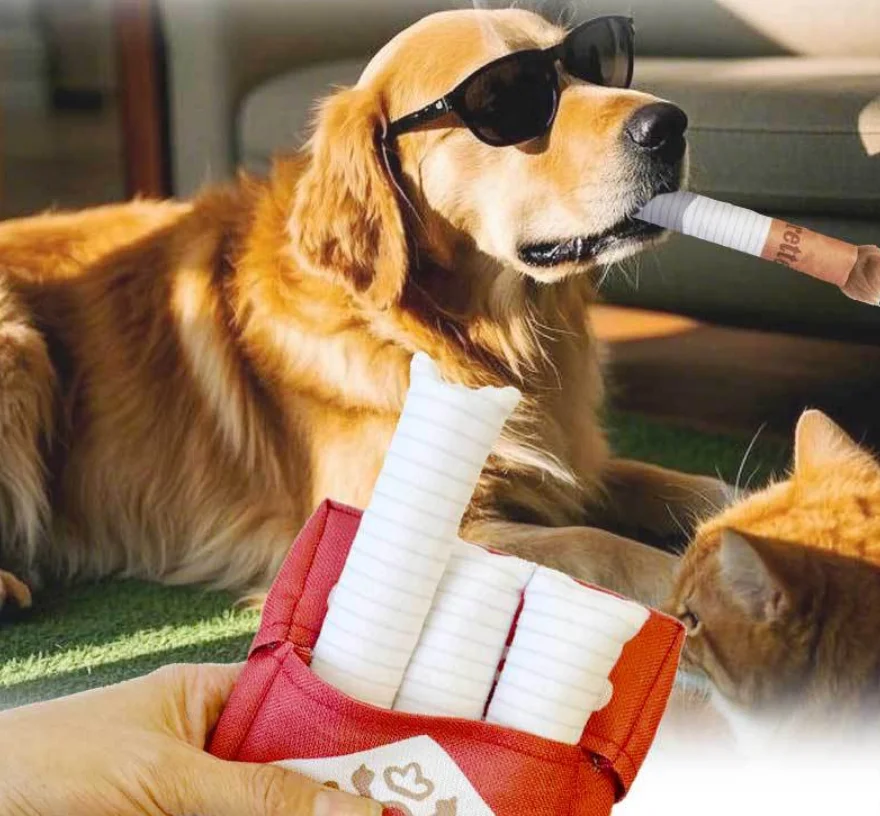 dog cigarette toy Funny Interactive Squeaky Dog Toy Stuffed Cute Design for Small Medium Dogs  Cigarette Dog Toy Cigarette Pack