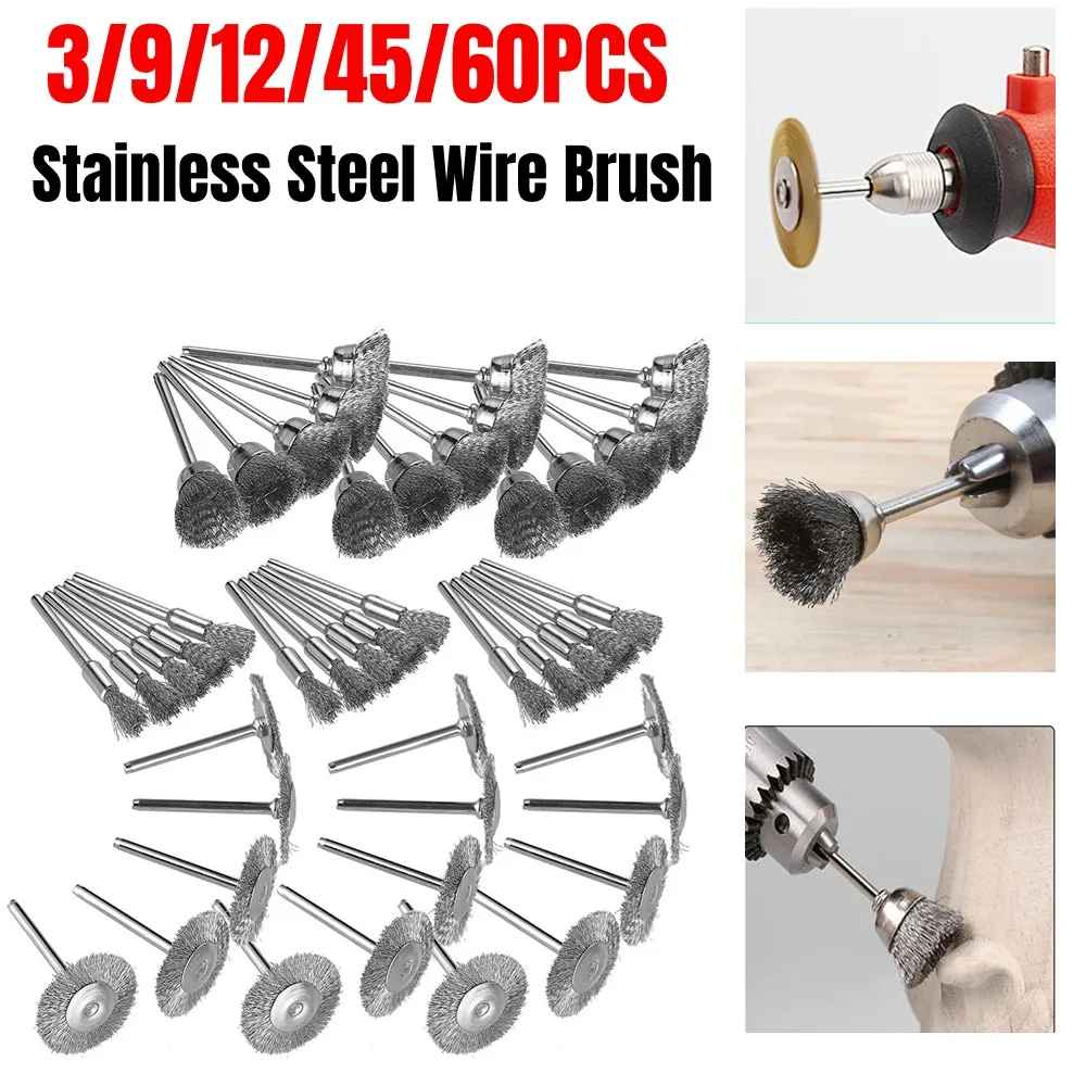 

3/9/12/45/60PCS Mini Steel Wire Brush Drill Rotary Tool Cleaning Brush Wheel Metal Rust Removal Polishing Disc Power Tool