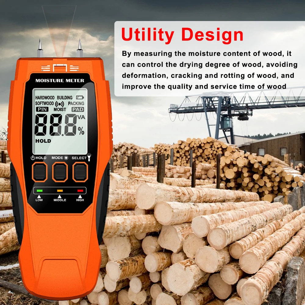 

Digital Wood Moisture Test Meter LCD Display with Backlight Timber Humidity Tester Wood Building Moisture Content Detector