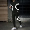 2024 Striped Print Men's 2-Piece Set Casual O-Neck Long Sleeve T-Shirt Drawstring Waist Pants Sweatsuit Men's Tracksuit Outfits 1