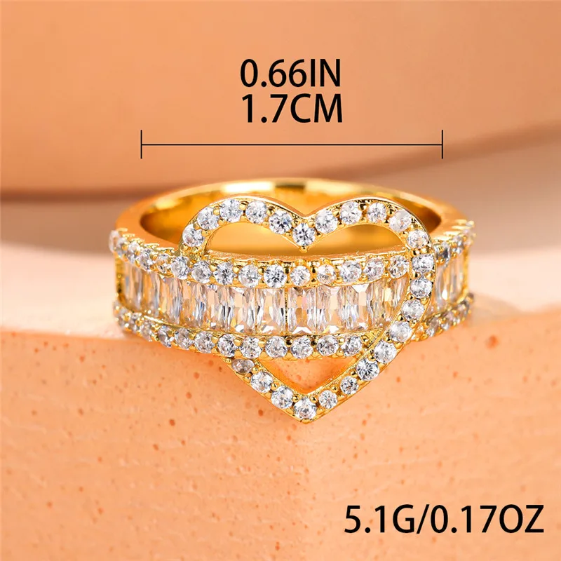 Luxury Female Small Heart Adjustable Open Ring Vintage Engagement Wedding Jewelry For Women