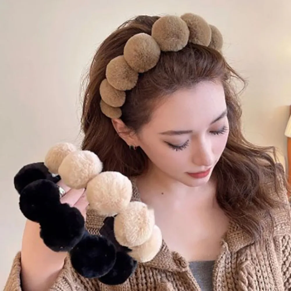 Diademas de bola de pelo grande Retro de felpa, diadema de felpa práctica, accesorios para el cabello para niñas