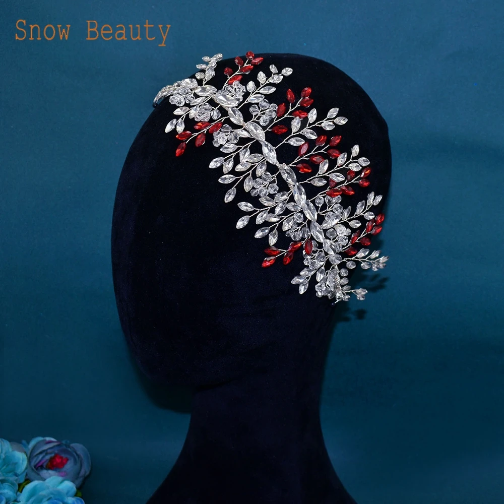 A441 Red Wedding Crystal Headpiece Rhinestone Women Headwear Party Headbands Green Bridal Jewelry Shiny Women Hair Accessories
