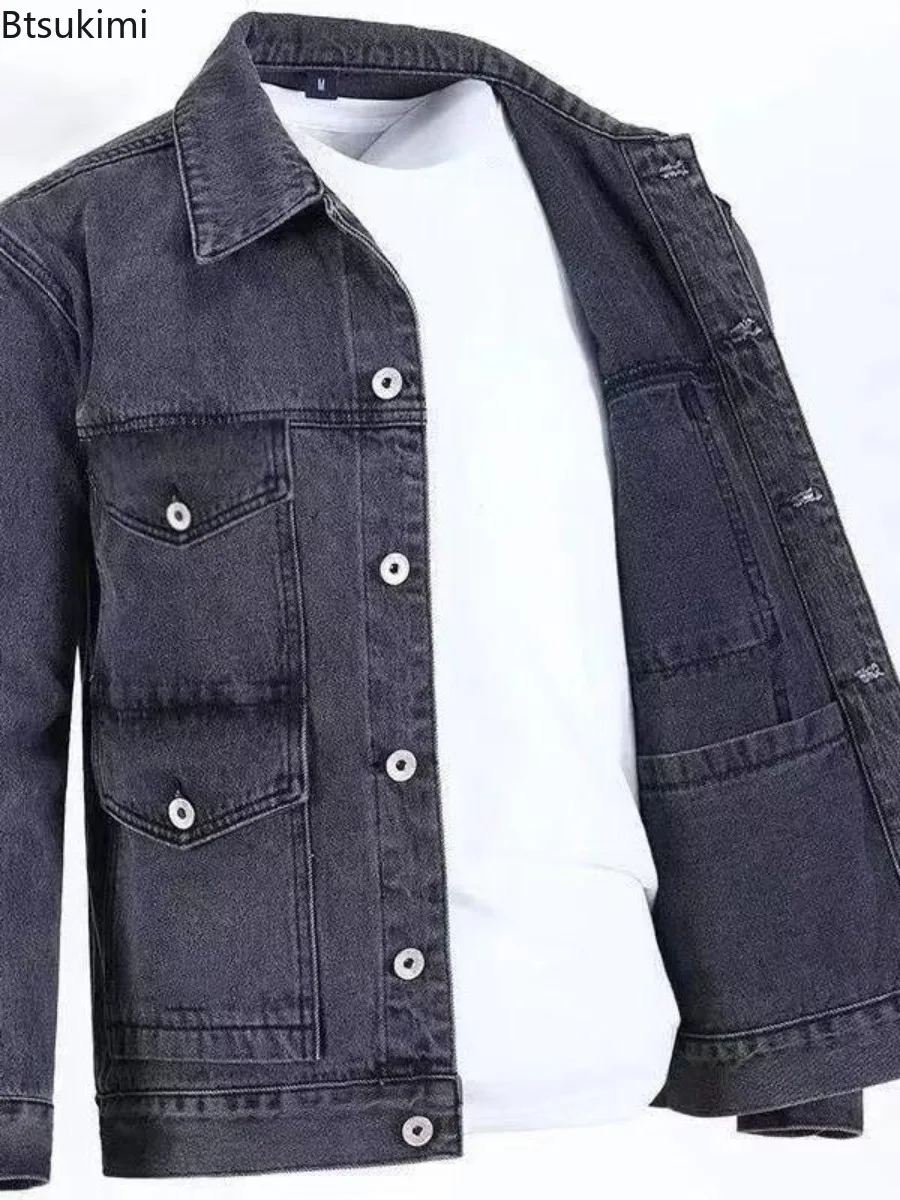 2024 New Men's Denim Cargo Jacket Loose Vintage Fashion Casual Cardigan Jacket Men Youth Handsome Washed Cowboy Coats Plus Size