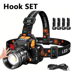 Rechargeable High - Lumen Waterproof LED Headlamp with Telescopic Zoom (Hook Set)