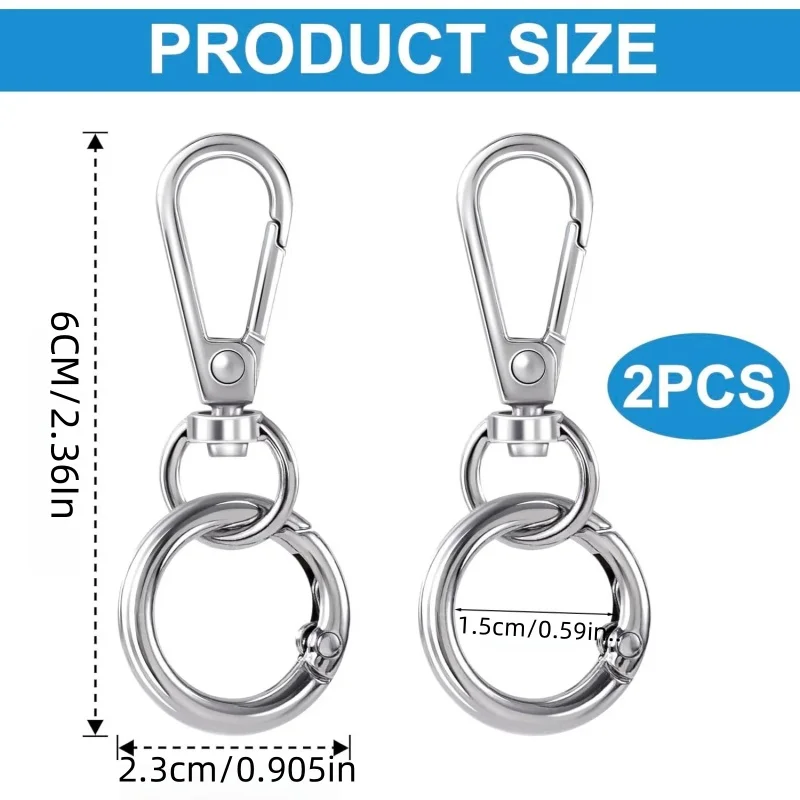 2 pcs Metal Swivel Clasp Clip Double Opening Key Chain Clip With Key Ring For DIY Crafts Lanyard Making