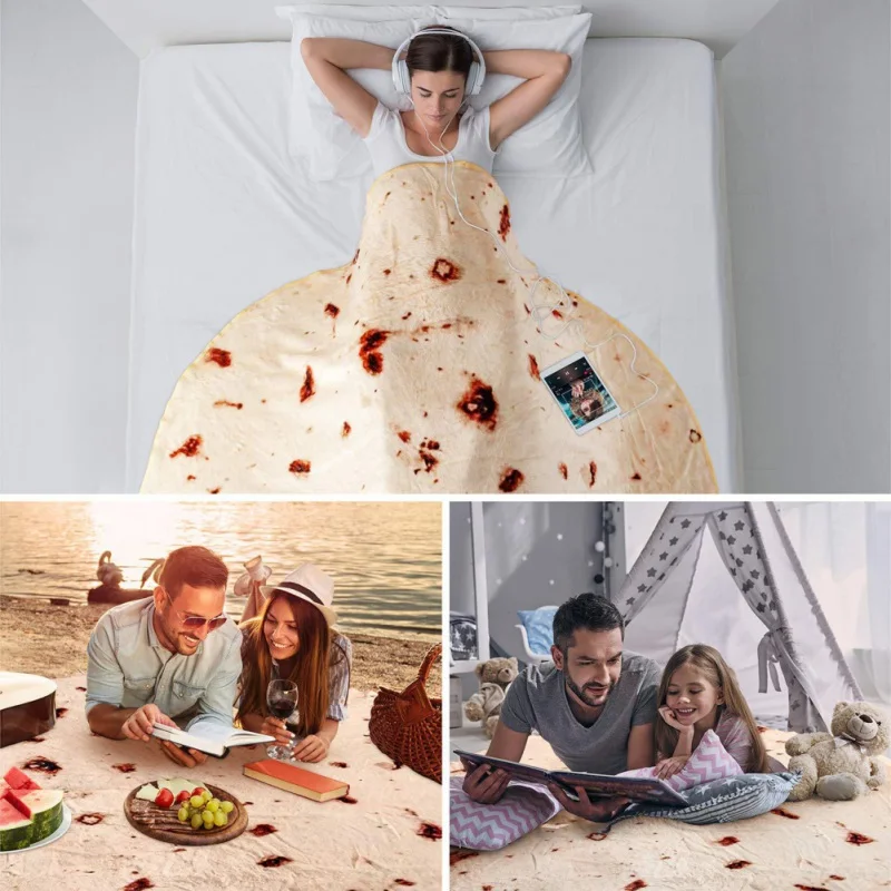 Ochine Tortilla Wrap Blanket, Soft Round Throw Blanket for Warm or Decoration, Novelty Funny Realistic Food Blankets for Adults 5