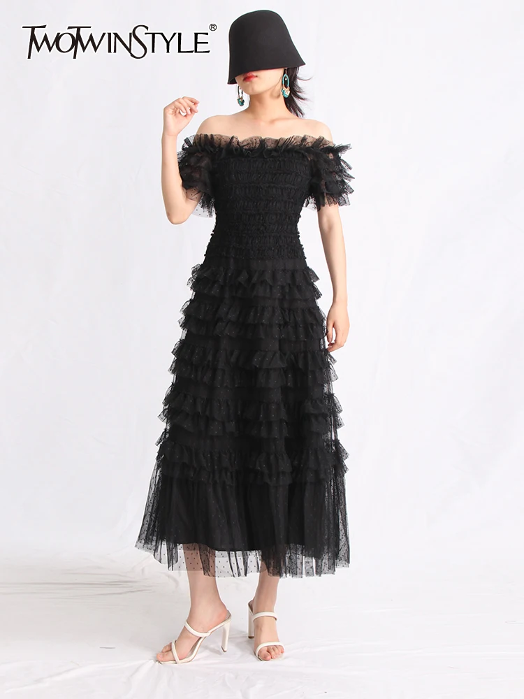 

Женское Сетчатое платье TWOTWINSTYLE, однотонное ТРАПЕЦИЕВИДНОЕ ПЛАТЬЕ в стиле пэчворк с коротким рукавом и высокой талией