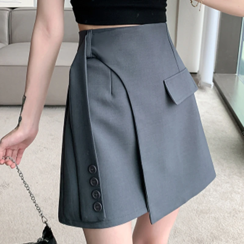 

Women's Irregular Suit Fabric Half Skirt Summer New Chic Commuting Style High Waisted A-line Wrap Hip Skirt Female Mini Dress