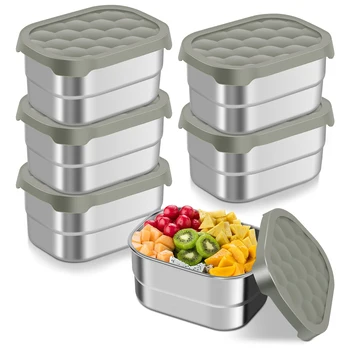 3/6Pcs Stainless Steel Food Storage Containers Set Leakproof Flip Top Lid Stackable 230ml Camping Lunch Box Freezer Storage Box
