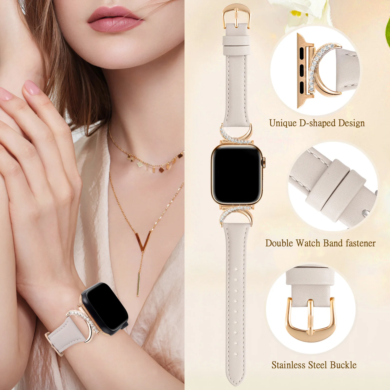 รูปสินค้า สายนาฬิกา Apple Watch ประดับเพชรรูปพระจันทร์ สวยหรู ใส่ได้ทุกขนาด