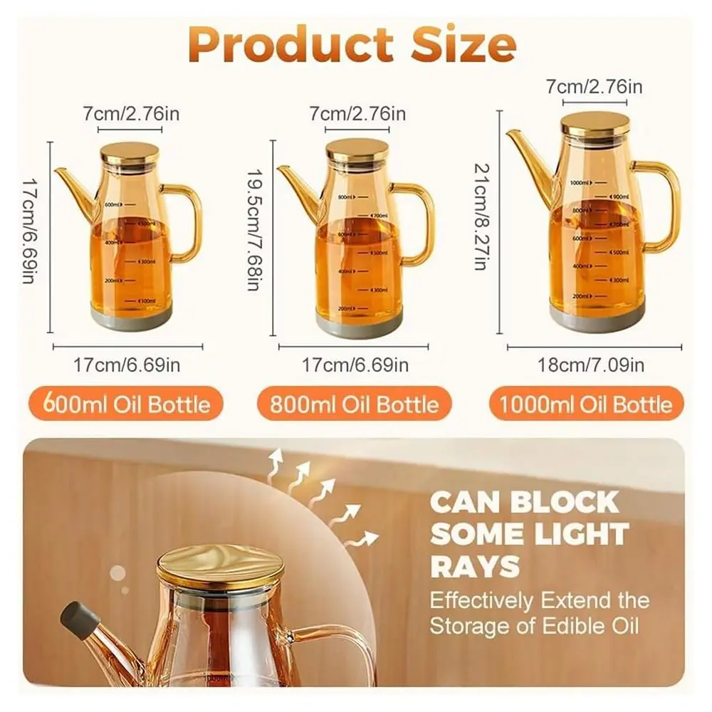 Durable Food-grade Oil Dispenser Bottle Large Capacity Leak-Proof Glass Oil Pot 600/800/1000ML Seasoning Bottle Household