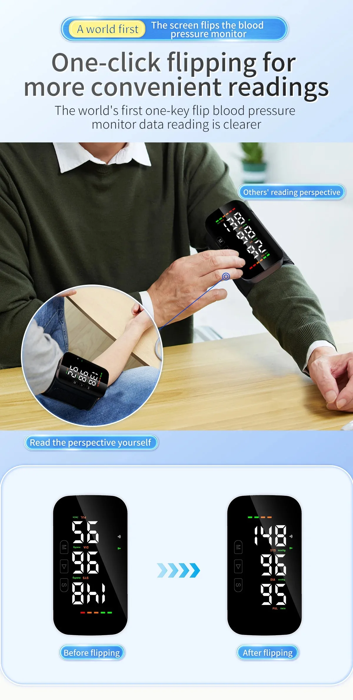 Wifi Arm Integrated Blood Pressure Monitor LCD Large Display Screen Voice Broadcast YTYPE-C Charging Interface Electronic