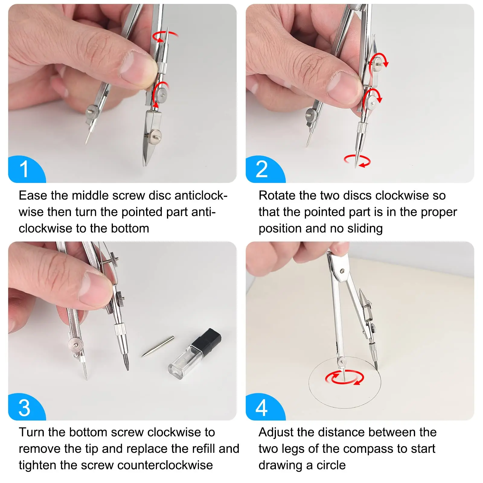 2PCS 전문 금속 나침반 세트 리드 리필 수학 기하학 제도 도면 학생 학교 용품 목공