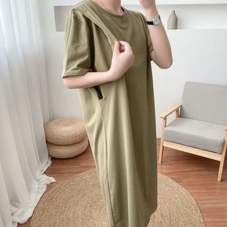 Maternity Simple Pure Color Breastfeeding Dress Long Skirt Short Sleeve Cotton Maternity Dresses Pregnant Women Clothes Tops 11 S4d2d2ccb50e74b83ae6a2451c0b5851eZ
