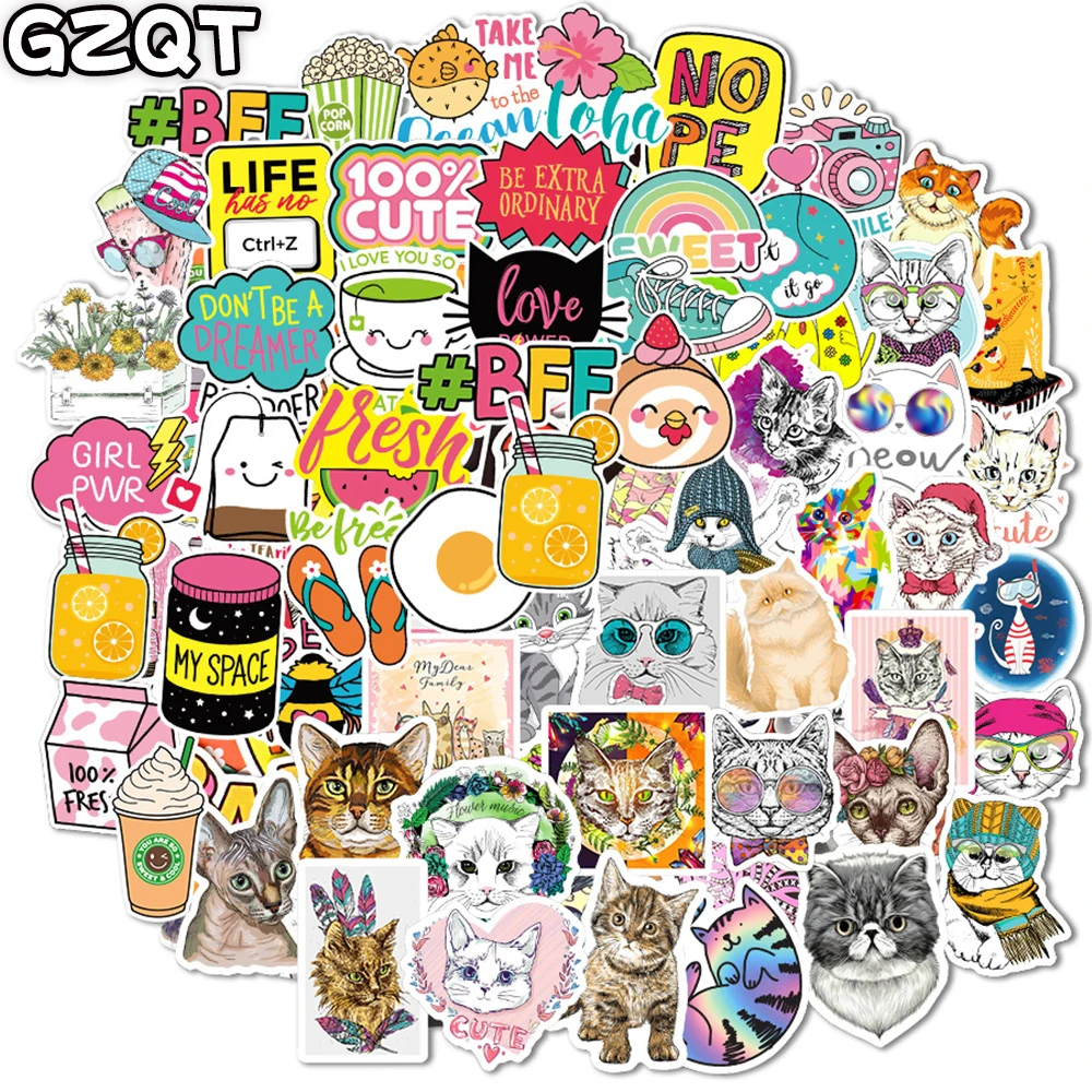 10/100 Pcs Kawaii Vsco Girl Cartoon Stickers Per Laptop Phone Car Bike Guitar Valigia Skateboard Cat Stickers Decalcomanie Impermeabili