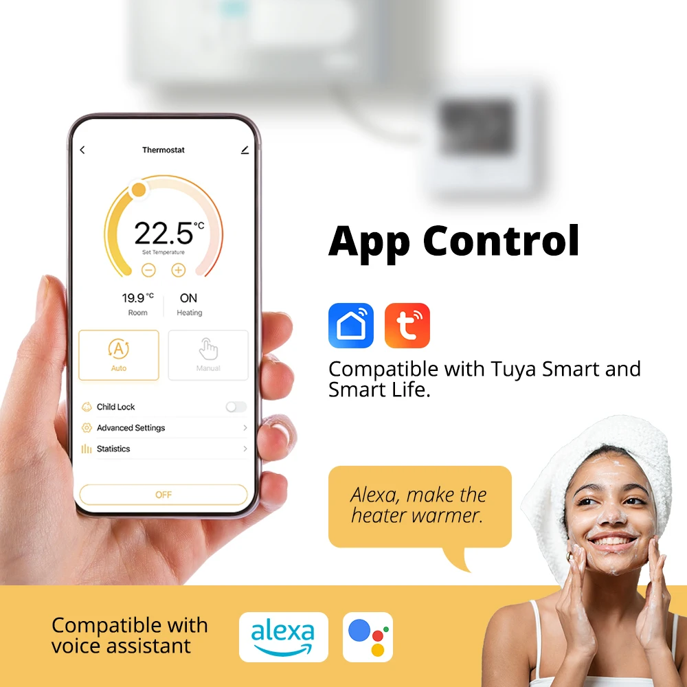 Controlador de temperatura de calefacción de habitación alimentado