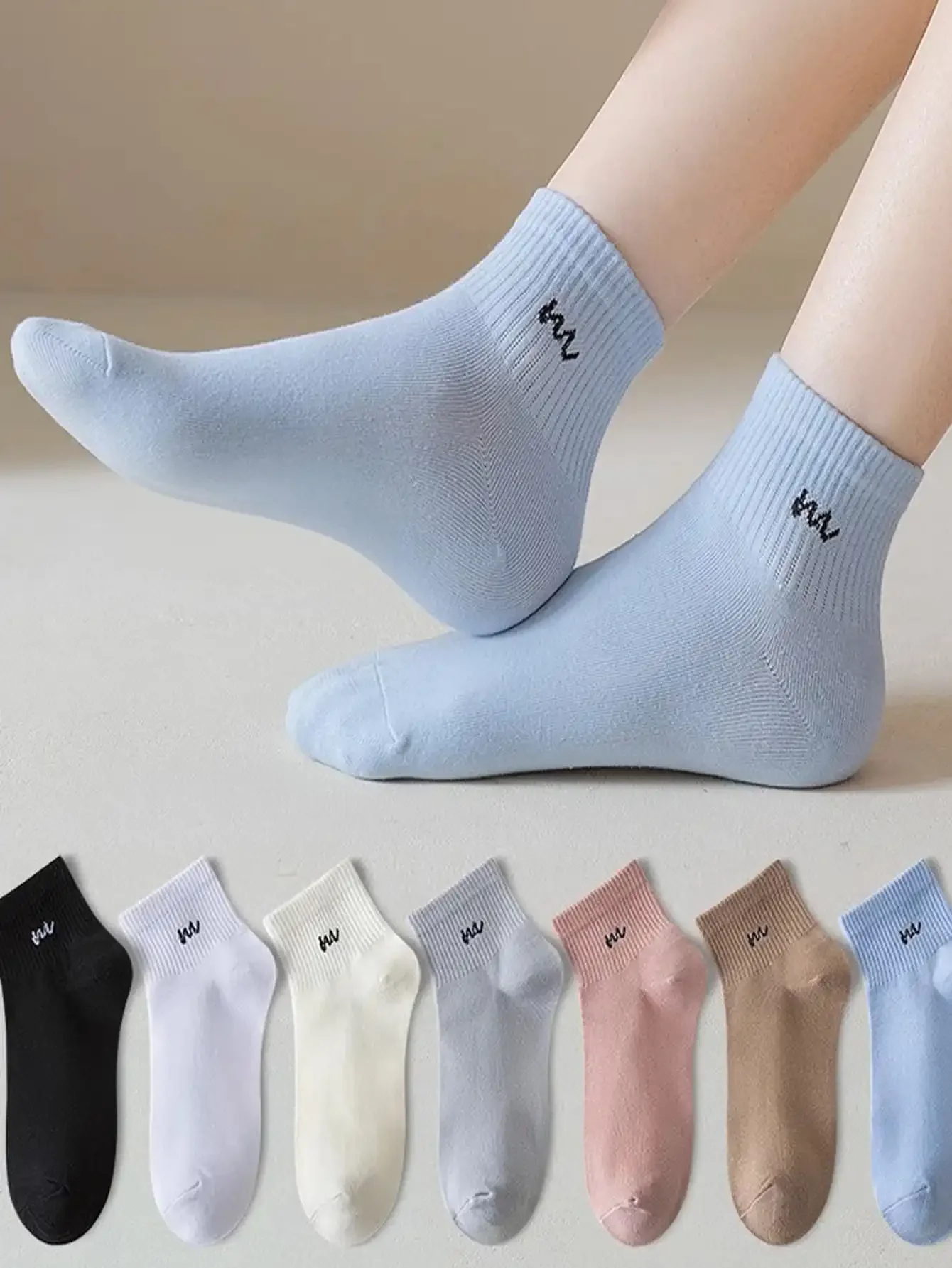 5 pairs of women's spring and autumn pure cotton ins trendy Japanese low cut solid color short socks