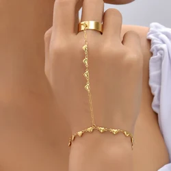 Elegant Gold - Plated Dainty Hand Chain Bracelet with Ring - Handmade Link Jewelry (B420 10)