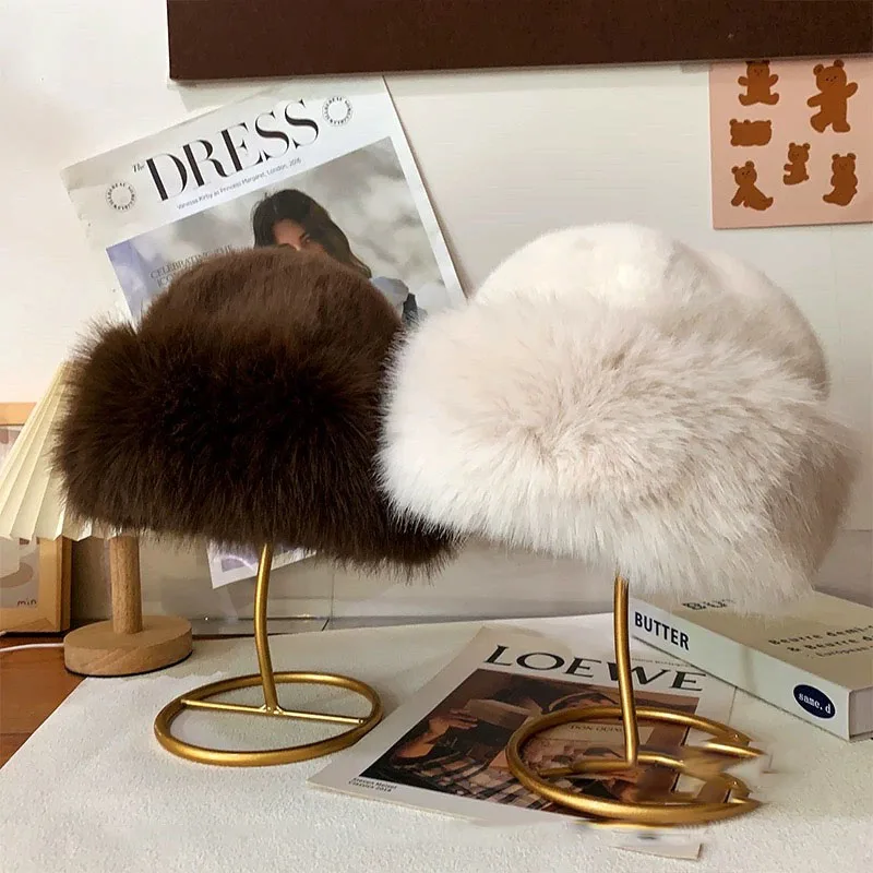 Fluffy Fur Fisherman Hat for Women Winter Plush Ear Protection Cap Windproof Warm Headgear Fashion Thicken Cold Panama Caps winter hat fur hat
