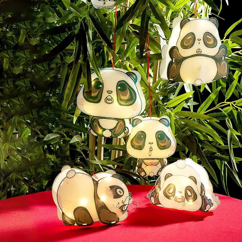 

Creative Cartoon Panda Lantern Pendant PVC Party Festival Lantern Decoration Children Diy Portable Luminous Revolving Lantern