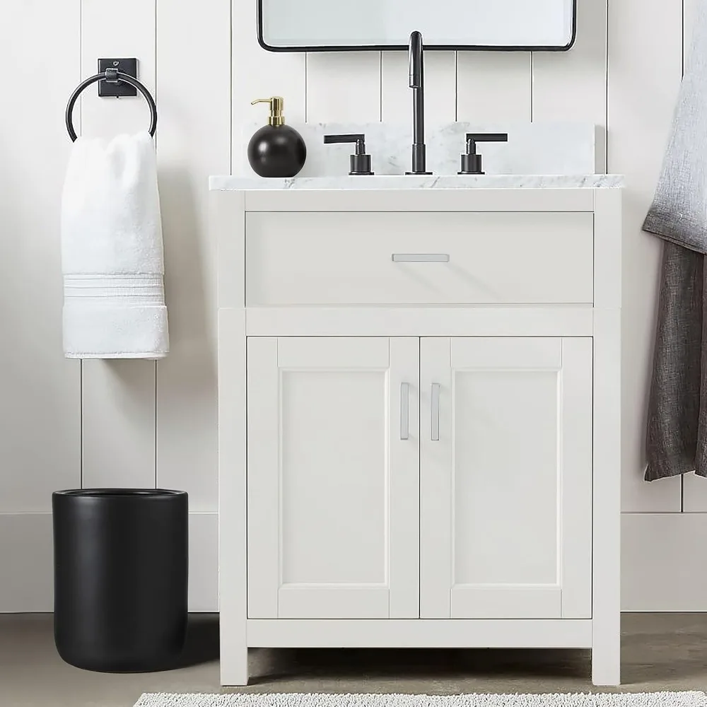 Bathroom Wastebasket - Ceramic Decorative Trash Can (Black Marble Look)…