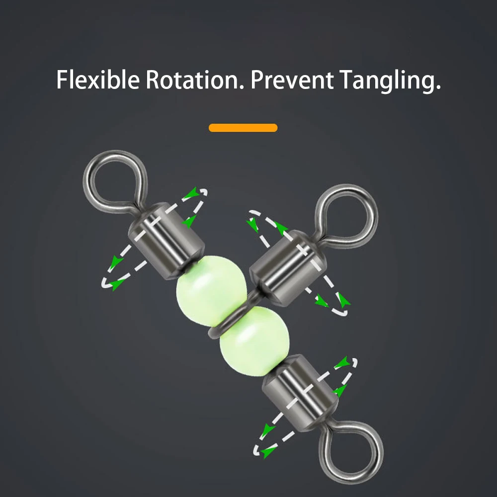 Cross-line Rolling Swivel With Pearl Beads Luminous Fishing Connector Fishhook Lure Line Bearing 15-30PCS