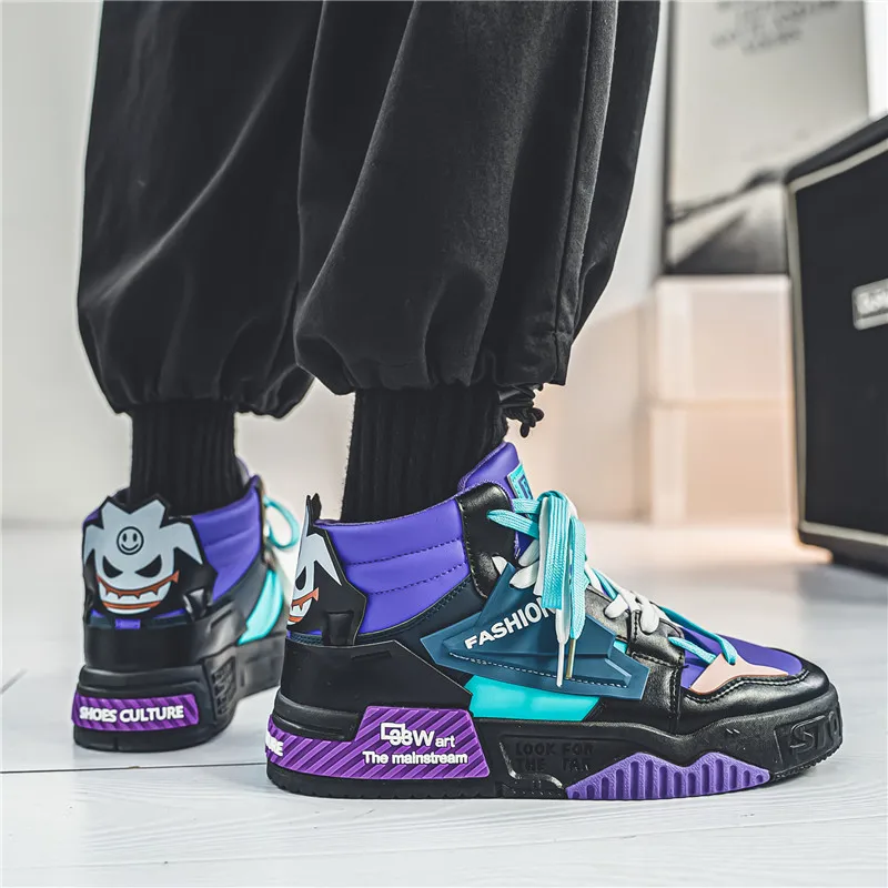 Skateboarding Shoes Sports Shoes Winter High Top Skateboarding Shoes Man Fashion Casual Leather Sneakers Men Trend Outdoor Non-slip